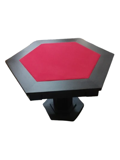 Mesa de Carteado Preta Sextavado com Gavetas e Porta-copos