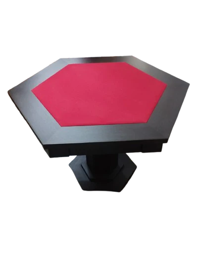 Mesa de Carteado Preta Sextavado com Gavetas e Porta-copos