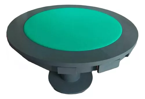 Mesa de Carteado Redondo Preto com Gavetas e Porta-copos