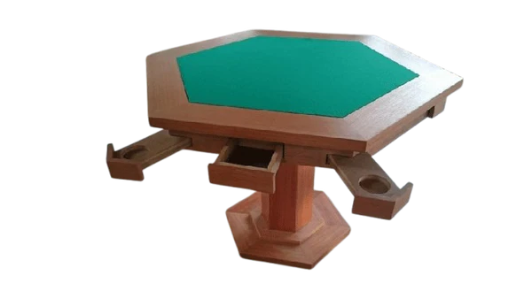 Mesa de Carteado Sextavado com Gavetas e Porta-copos